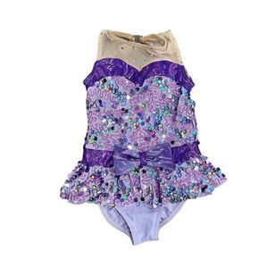 A Wish Come True Orchid Whistle Sequin Dance Outfit Sz SC Unitard Costume 20427